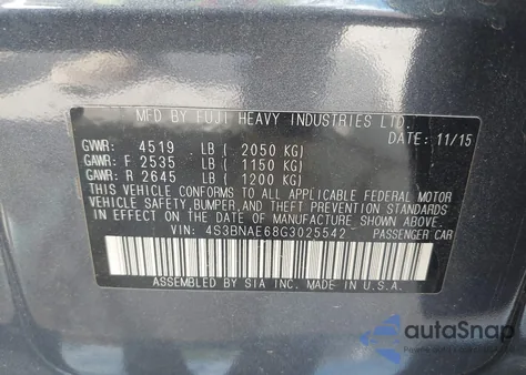 2016 Subaru Legacy 2.5I Premium z USA, uszkodzony, nr VIN 4S3BNAE68G3025542